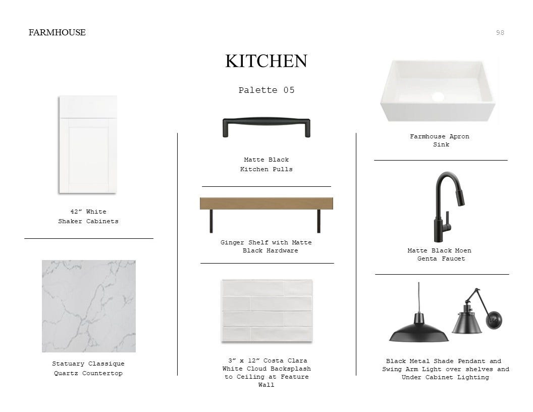 3210 Rios Court, League City, TX 77573 Farmhouse Look Palette 5: Kitchen Selection Sheet (*Artist rendering used for illustration purposes only.)