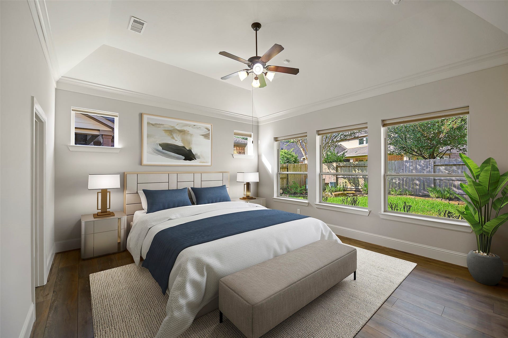 Virtually staged Primary bedroom.