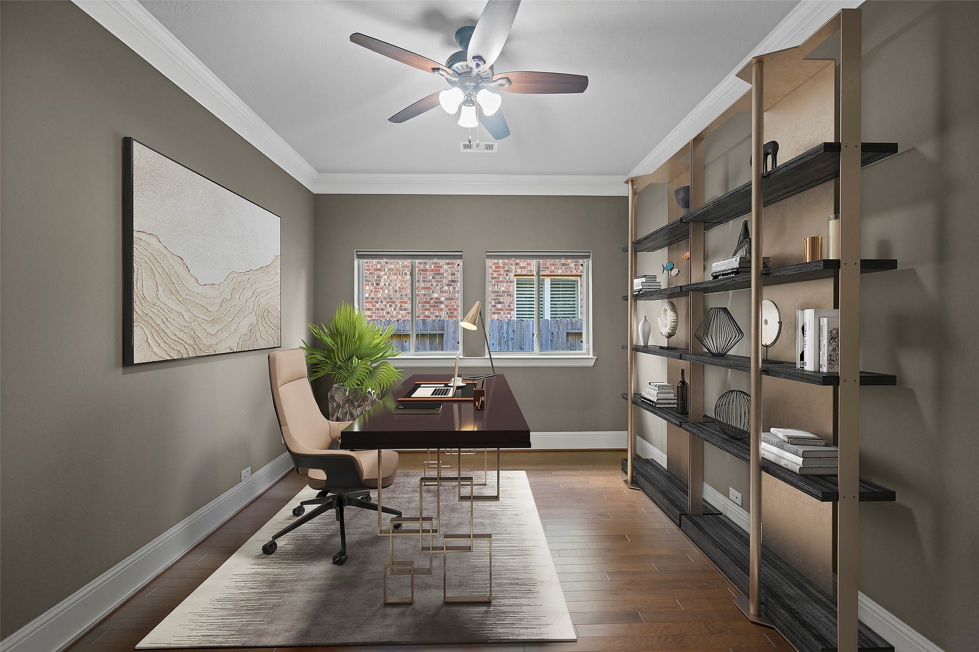 Virtually staged home office.