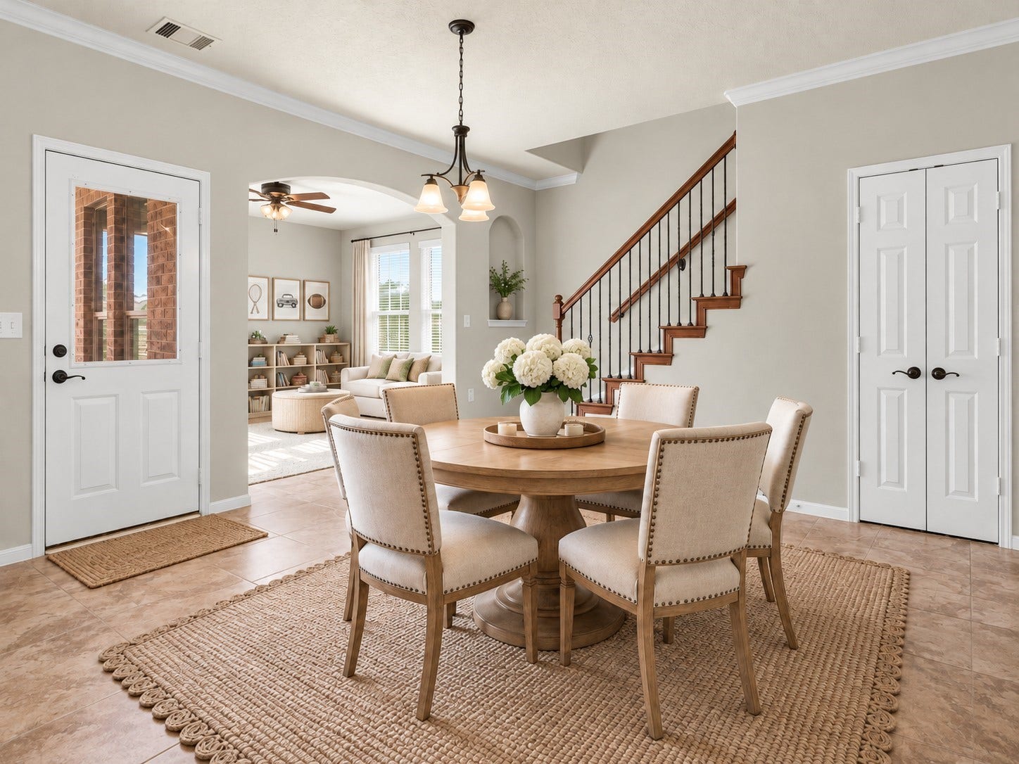 10458 Waterstone Estates Court, Tomball, TX 77375 Virtually staged to inspire, the breakfast nook offers a welcoming setting for slow mornings over coffee, family breakfasts, and unhurried conversations before the day begins.