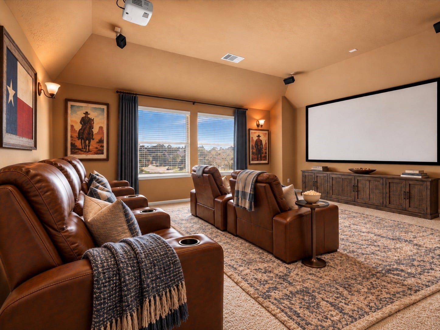 10458 Waterstone Estates Court, Tomball, TX 77375 Virtually staged to showcase its potential, this expansive media room offers an inviting setting for movie marathons, watching the big game, and gathering with friends and family.
