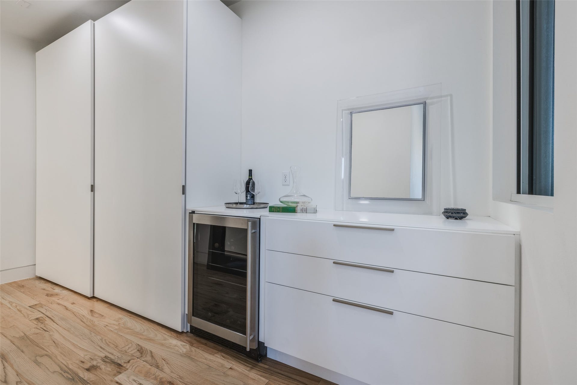 2014 Park Street, Houston, TX 77019 Wonderful Coffee bar with beverage refrigerator, lots of drawer & cabinet space, seller added more high end Pedini Italian closet spaces to the left of the picture