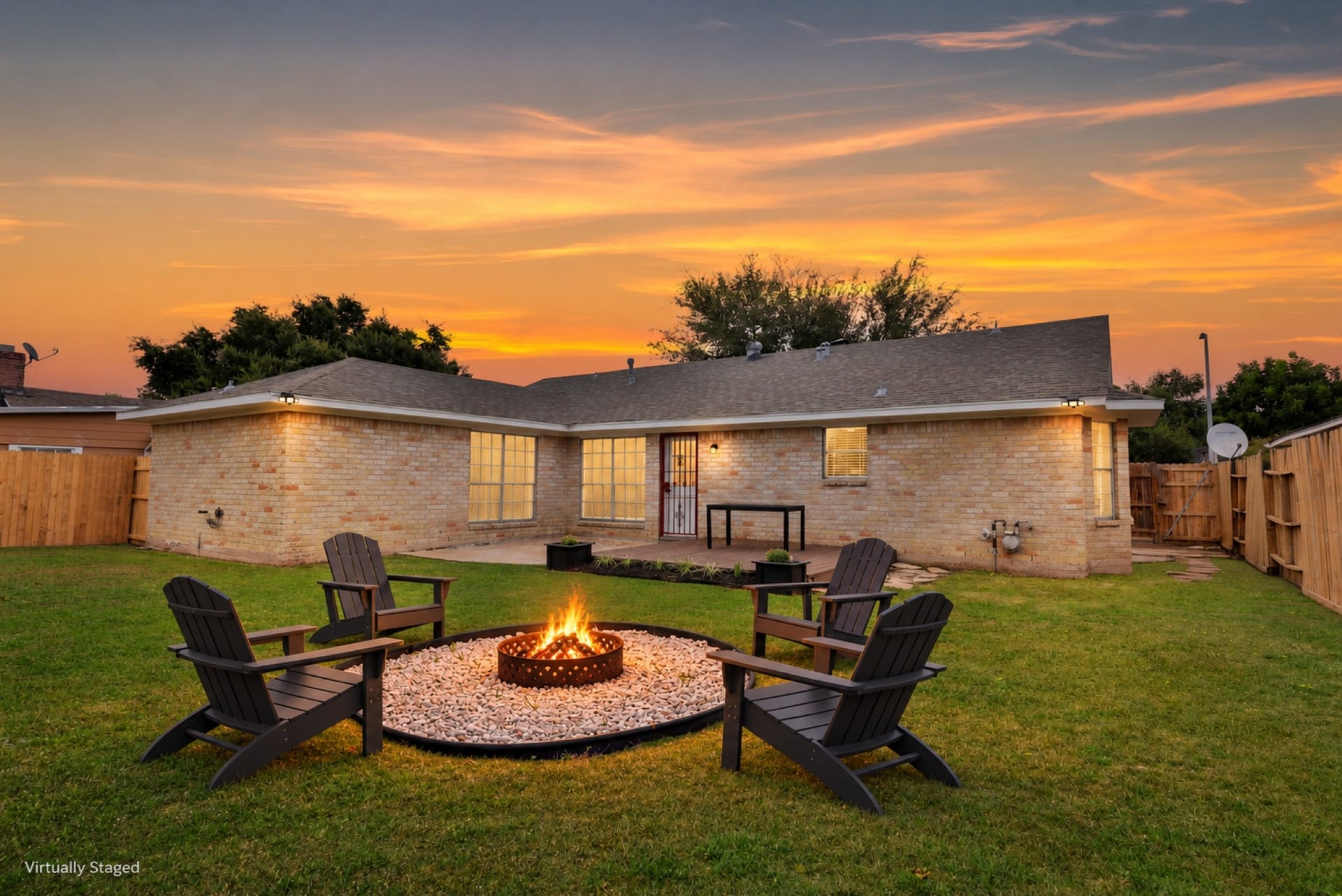 1506 Wilshire Park Drive, Houston, TX 77038 Large backyard with deck and fire ring.
Digitally Enhanced Photo