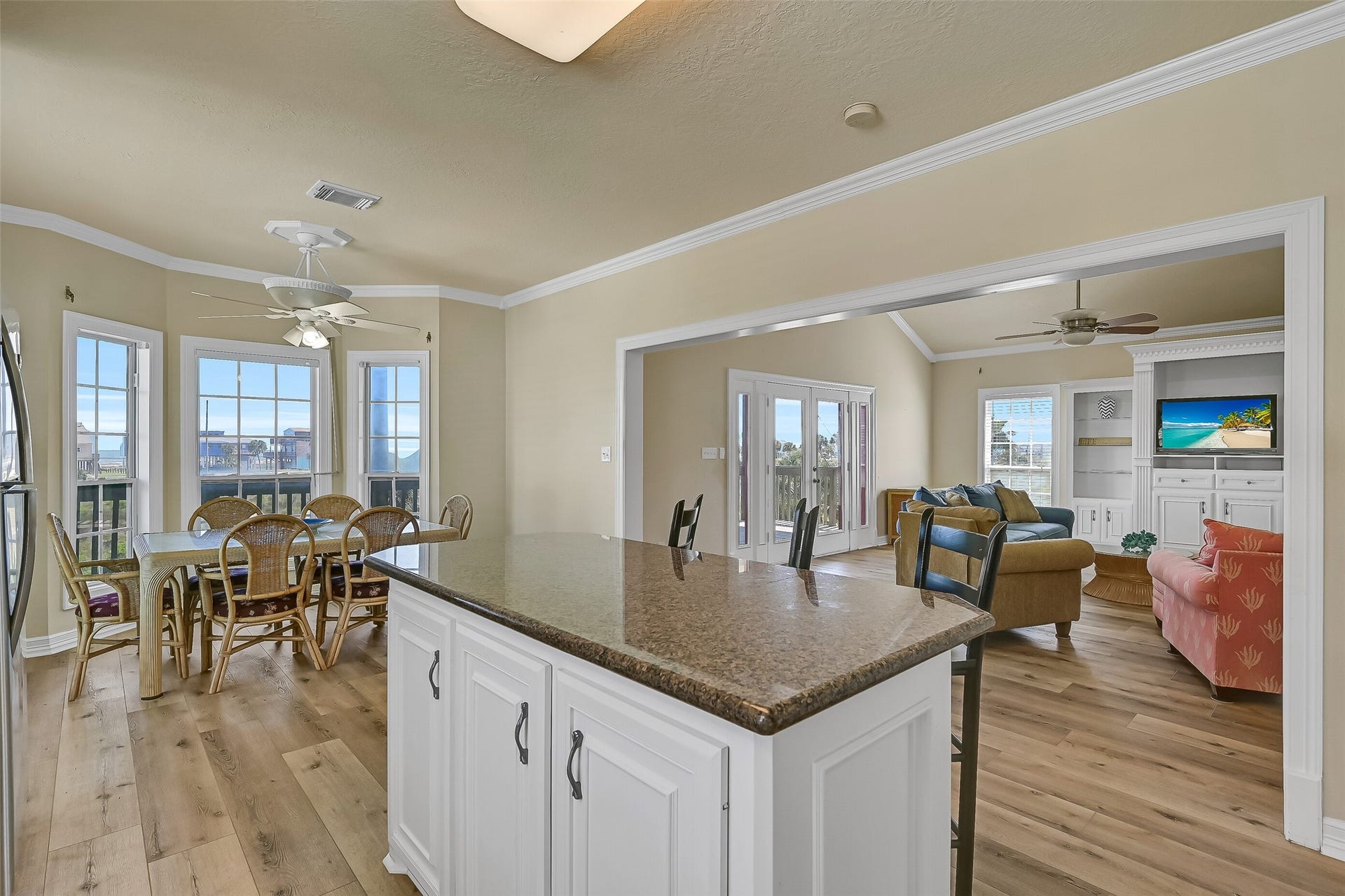 22329 Vista Del Mar, Galveston, TX 77554 A view of the open kitchen, dining, and living spaces.