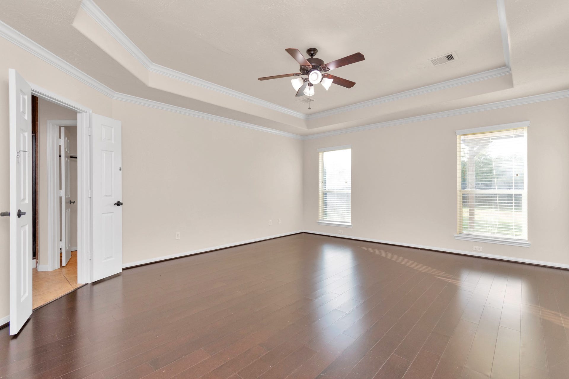 Master bedroom with tray ceiling