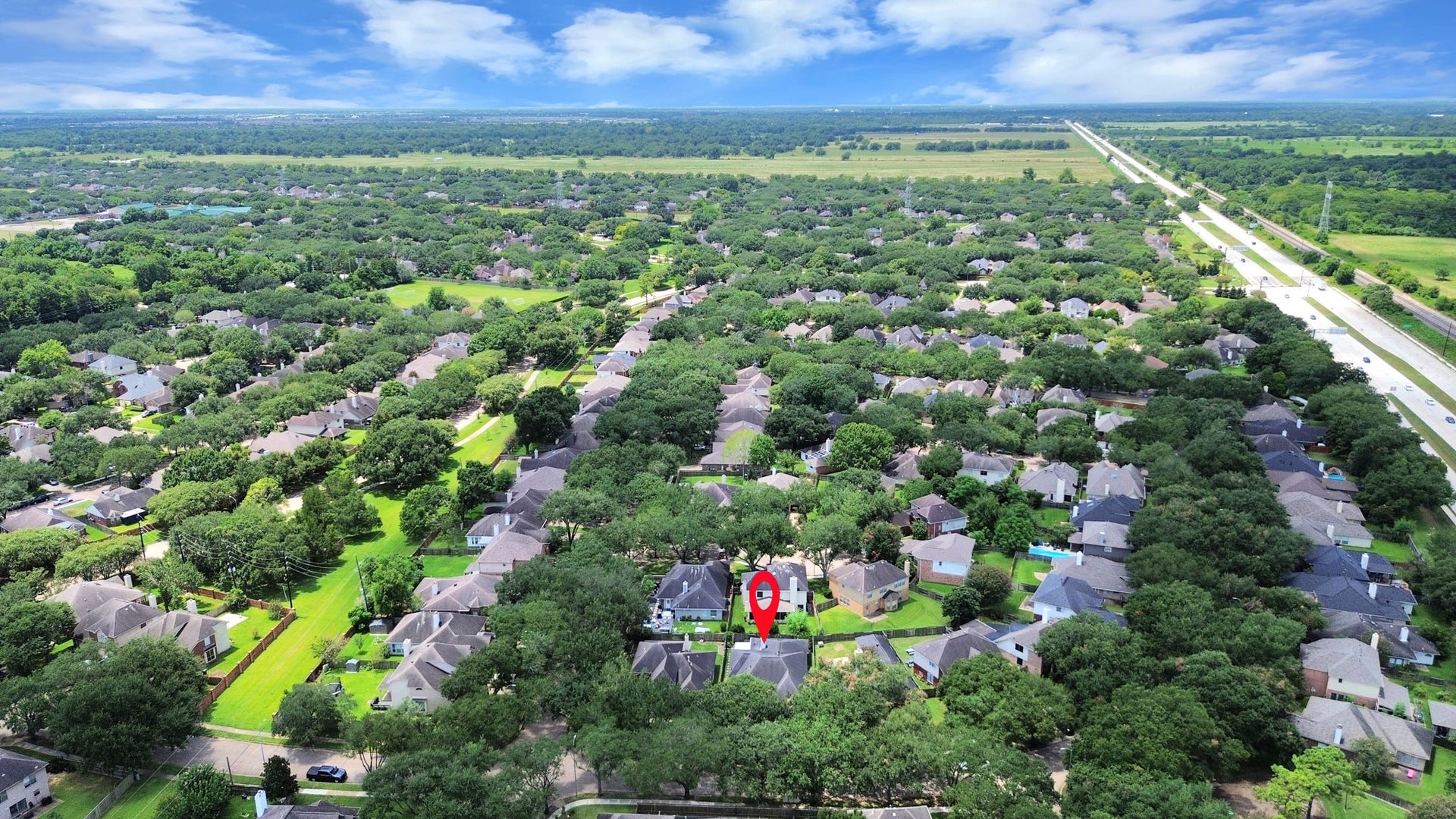 Aerial perspective showing the homes location within the established community.