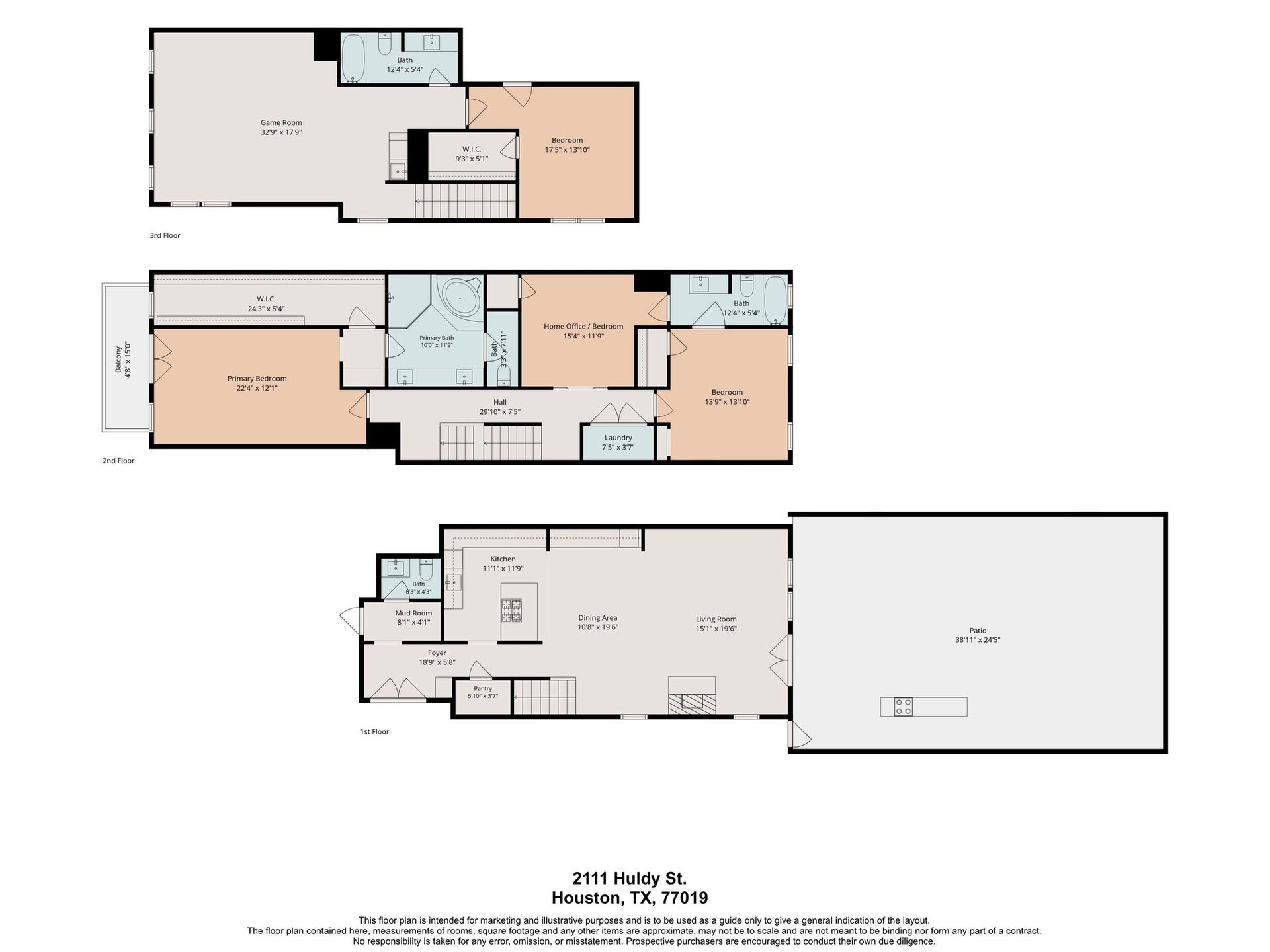 2111 Huldy Street, Houston, TX 77019 Floor plan- for marketing purposes only. Buyer to verify dimensions and accuracy.