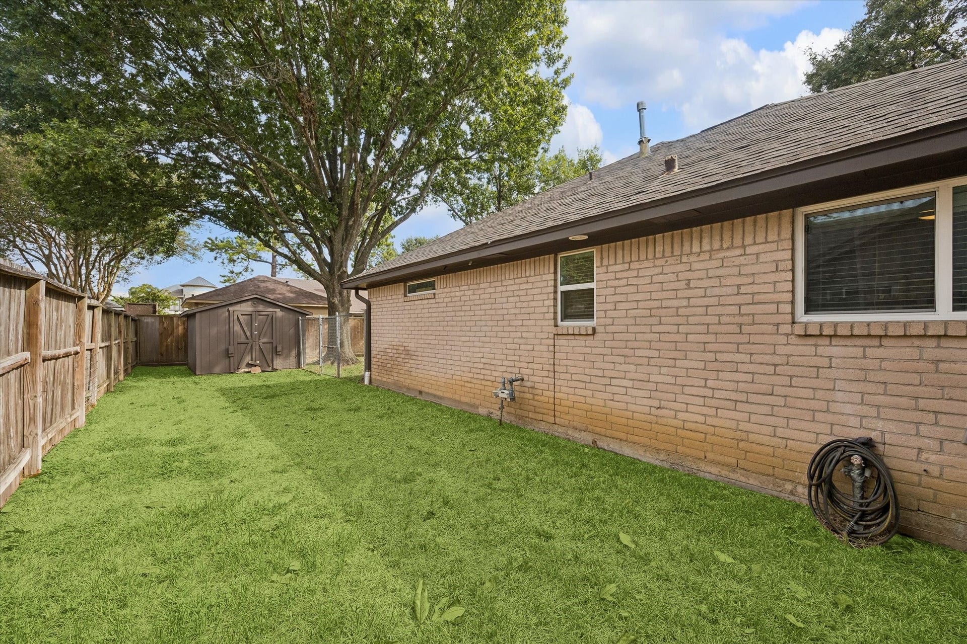 5914 Y Street, Katy, TX 77493 Closer view of back yard dog run & shed, all fully fenced!