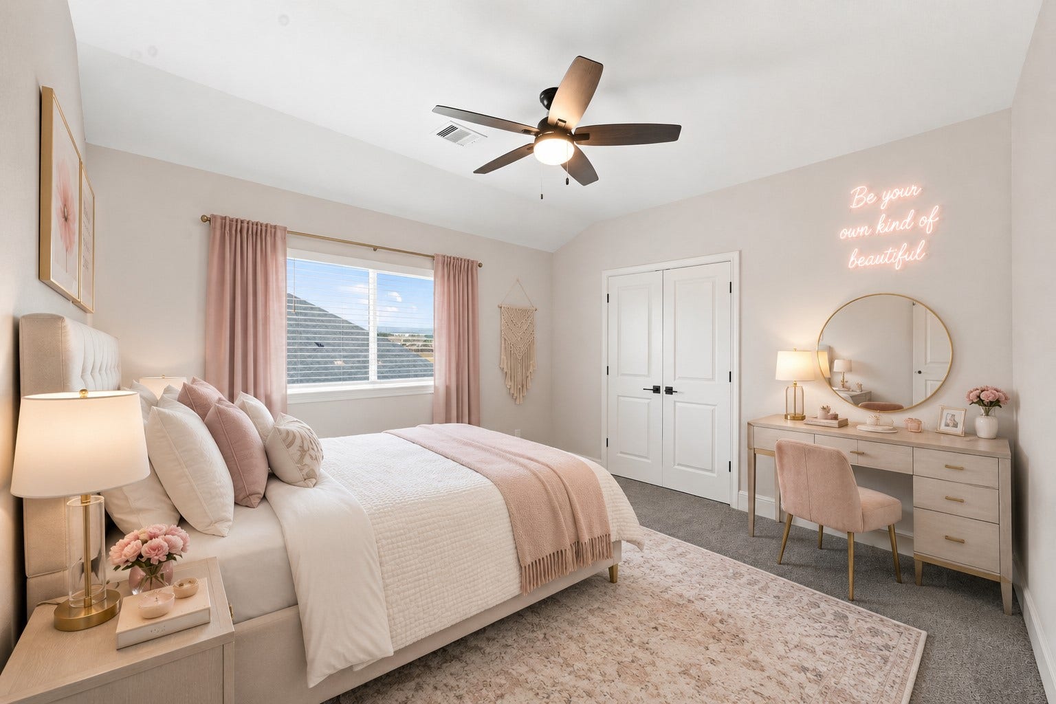 3011 Lantana Trail, Katy, TX 77493 Upstairs has two bedroom, and this one is currently set as a guest room, however it is staged to show it as a bedroom. *This photo is digitally staged.*
