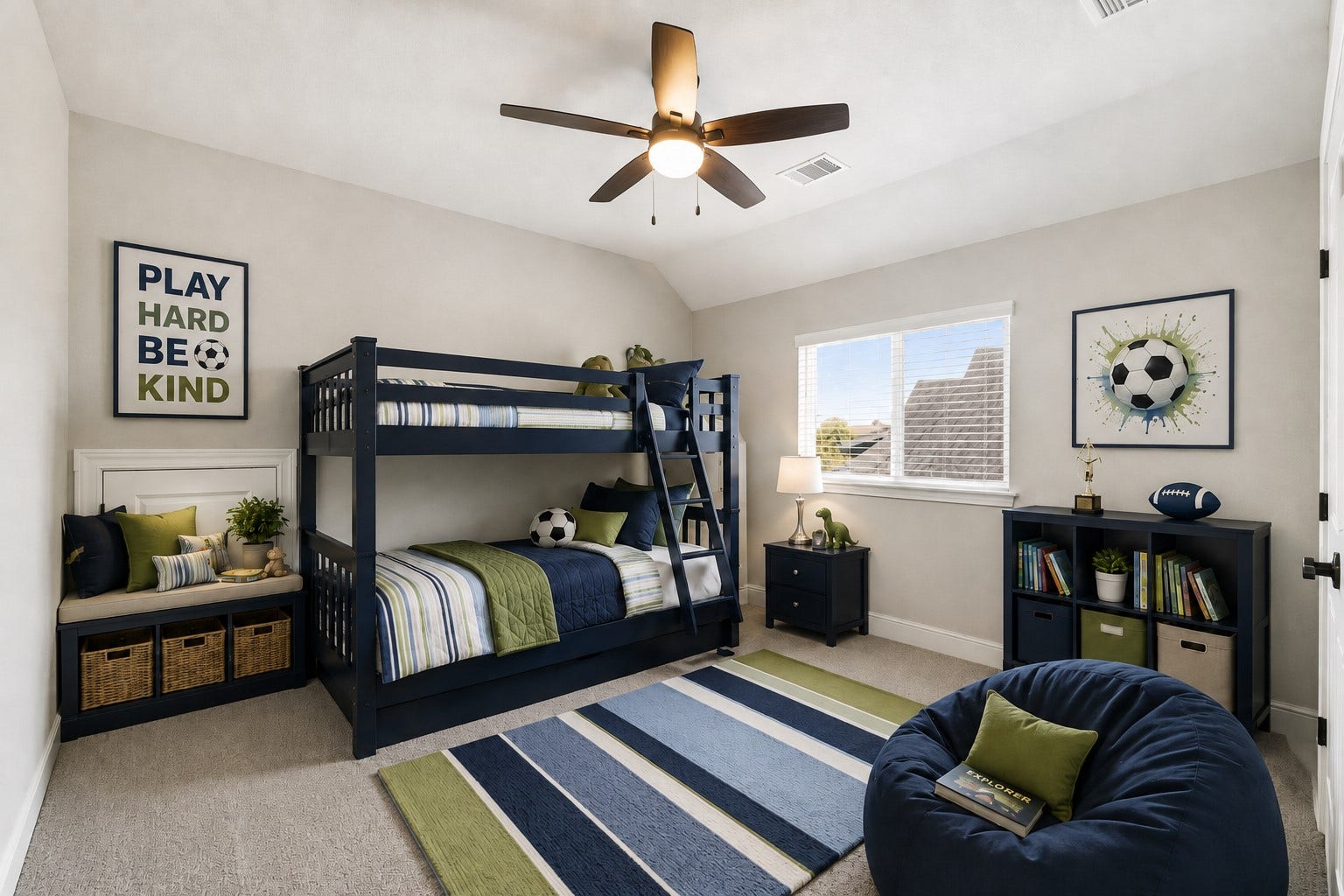 3011 Lantana Trail, Katy, TX 77493 Upstairs has two bedroom rooms. This bedroom is current set up as a home office, however, it is plenty large enough for bunk beds and play space. *This photo is digitally staged.*