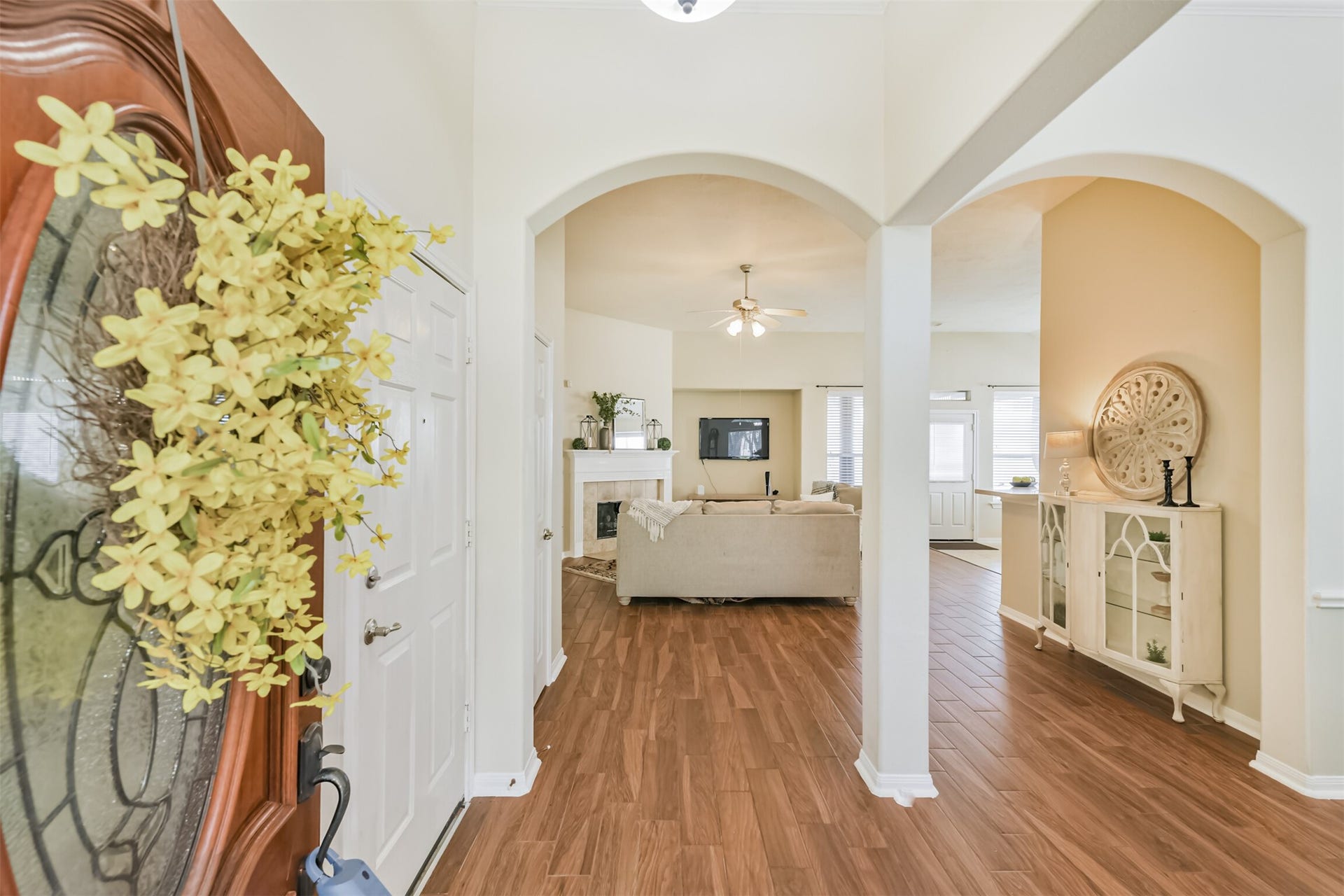 Welcome home!  Beautiful wood like tile flooring through most of the home.