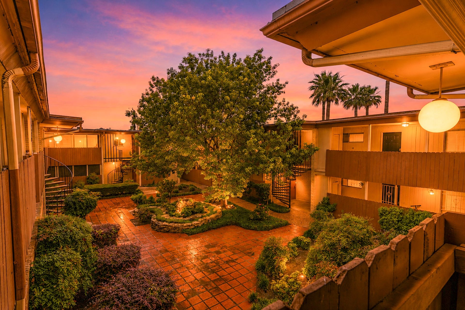 this is the view from balcony at twilight