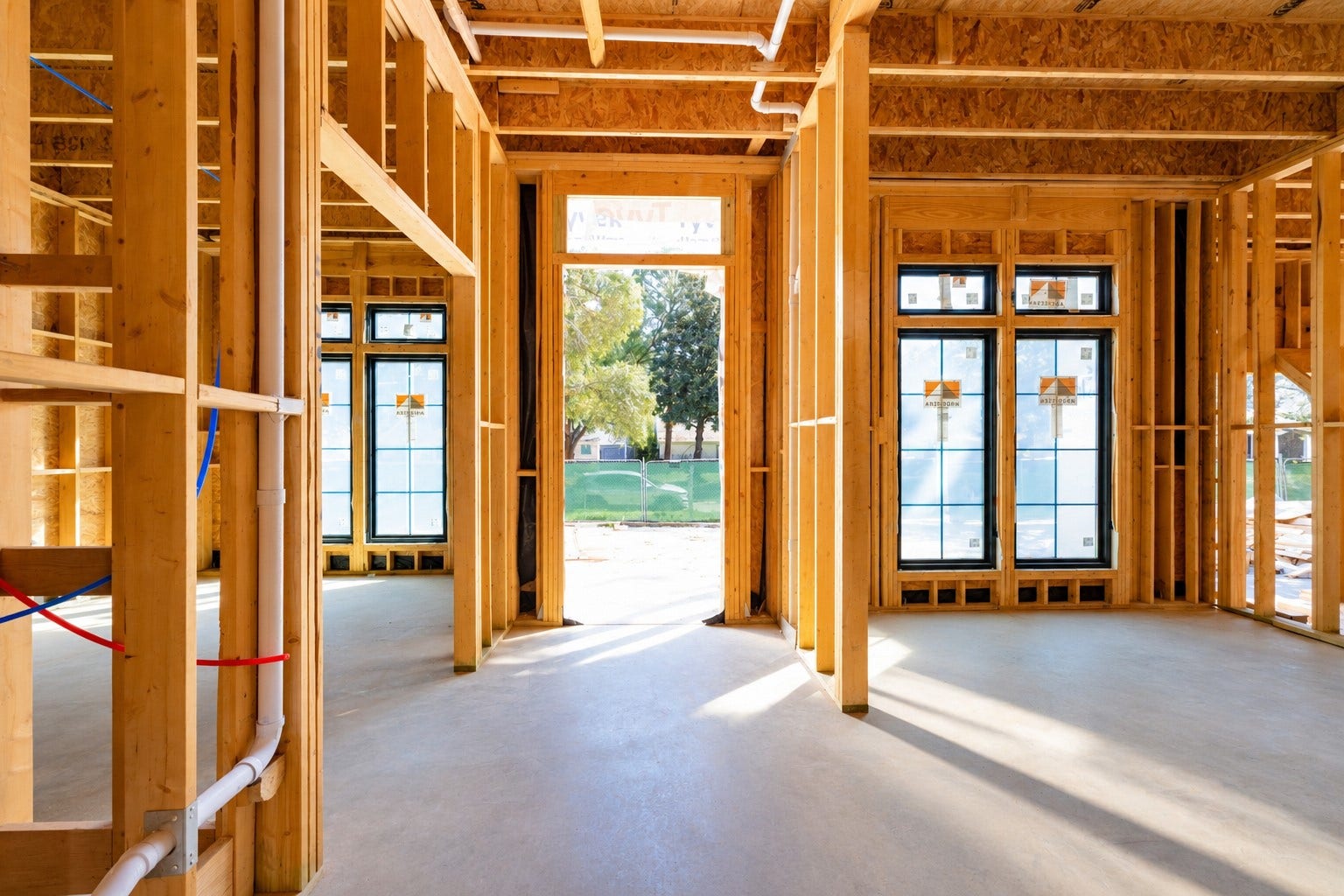 Construction Site photo taken 10/22/26. Guests are greeted by 12 ft ceiling & engineered wood floors. 1st Floor Study w/ dual entrance full bath to the left. Formal Dining Room w/ Butler Pantry walkthrough to the right.