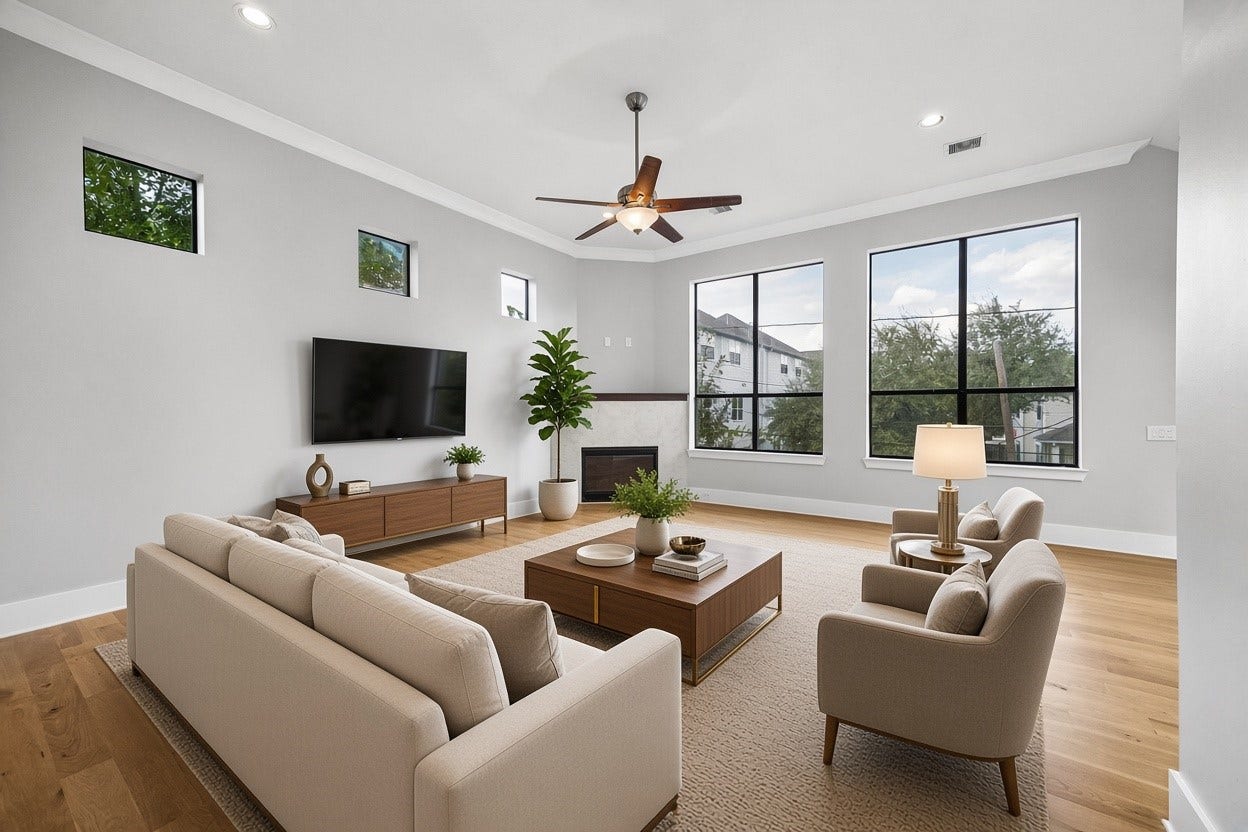 839 W 19th Street, Houston, TX 77008 Living Room - Virtually Staged Photo