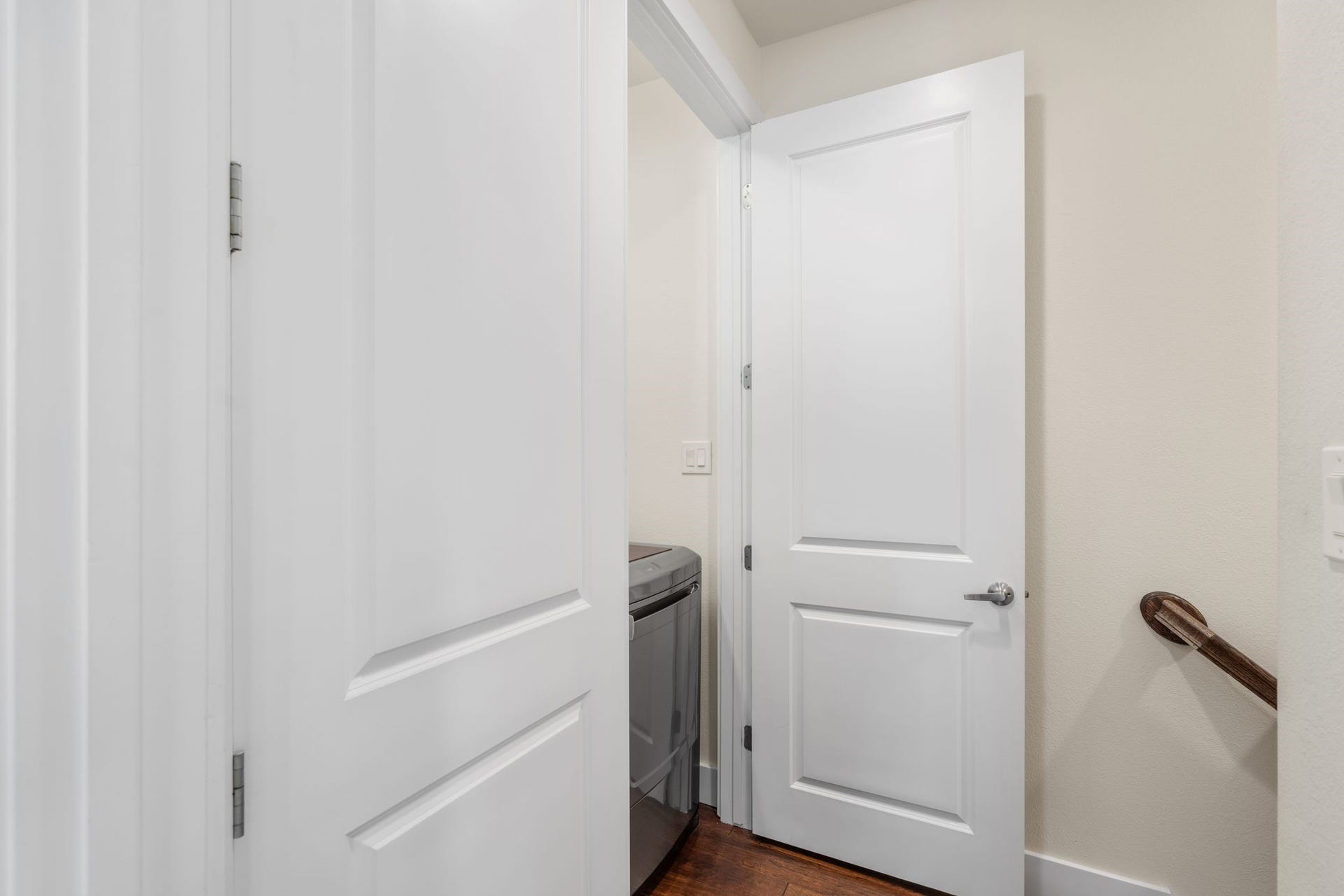 The laundry room is located on the thrid floor off the primary suite.