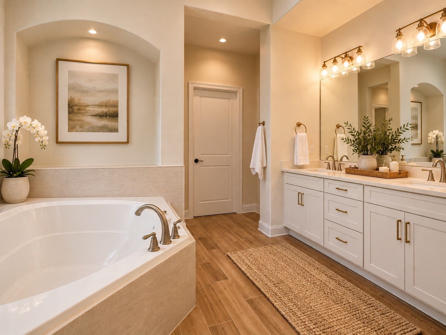 3134 Old Masters Drive, Sugar Land, TX 77479 Primary Bathroom with jetted tub and separate shower. There is also his & her sinks and 3 closets. *Virtually Staged