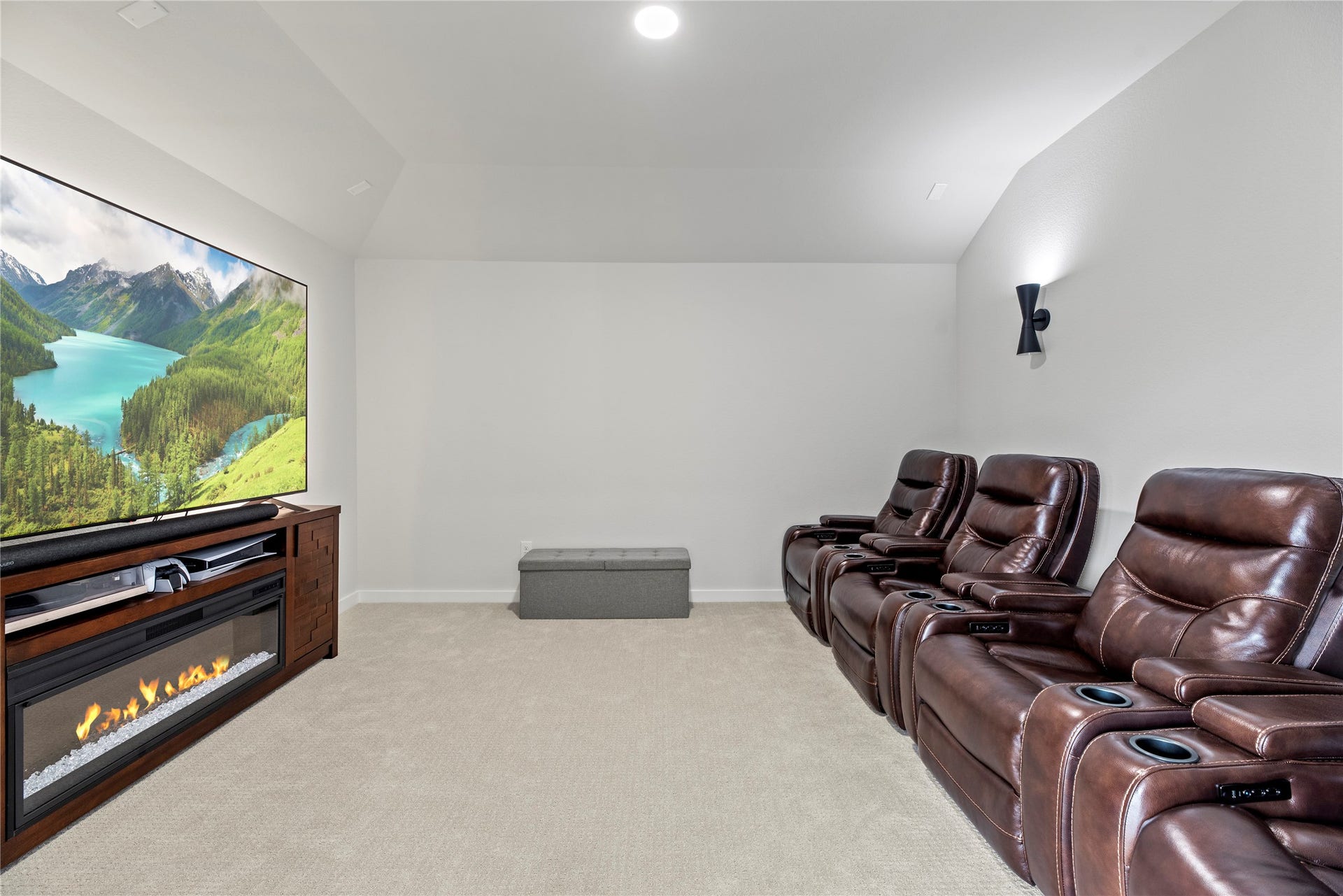 Just off the game room, the media room is pre-wired for sound, making it an ideal space for family movie nights or setting up your preferred entertainment system.