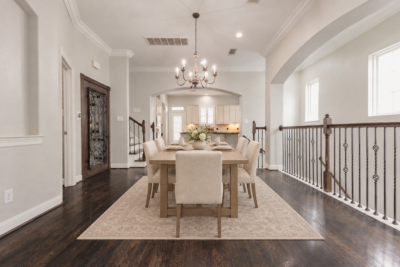 Enjoy every meal without missing a moment of the conversation! With the dining area being between the kitchen and the living room, you can easily keep everyone together. This space was virtually staged to help you understand what it feels like to enjoy this space.