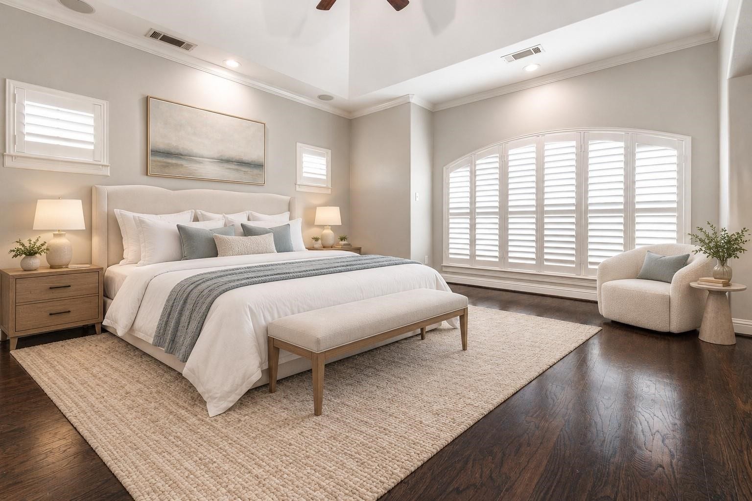 Start the morning slowly, curl up with a book, and end each day in this primary bedroom retreat that feels entirely your own. This space was virtually staged to help you understand what it feels like to enjoy this space.