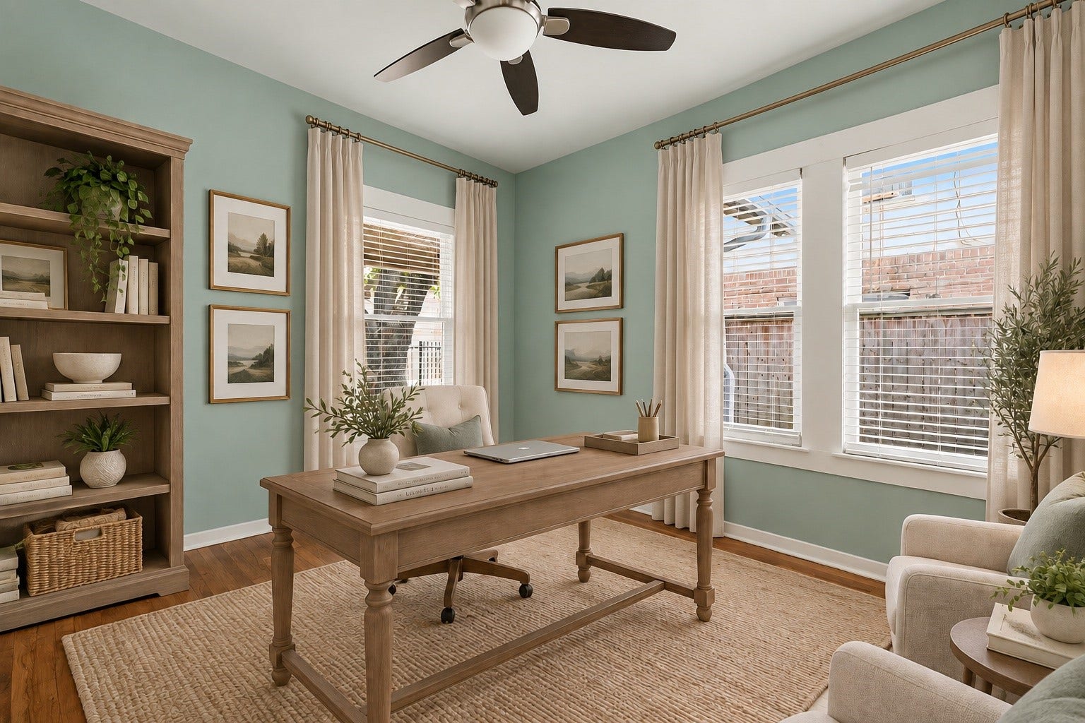 Bright secondary bedroom at the front of the property offers flexible space. Virtually staged.