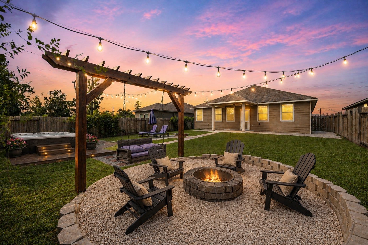 4707 Waukegan Road, Conroe, TX 77306 The rear of the home features a fully enclosed backyard, providing a private outdoor space for relaxing, entertaining, or enjoying time outdoors. (Virtually Staged)