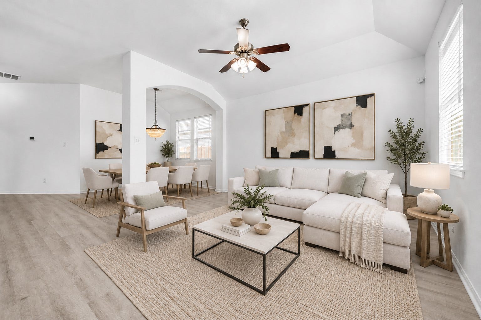 4707 Waukegan Road, Conroe, TX 77306 This living room is styled to show how the space can be furnished, offering a comfortable setting for relaxing or entertaining. (Virtually Staged)
