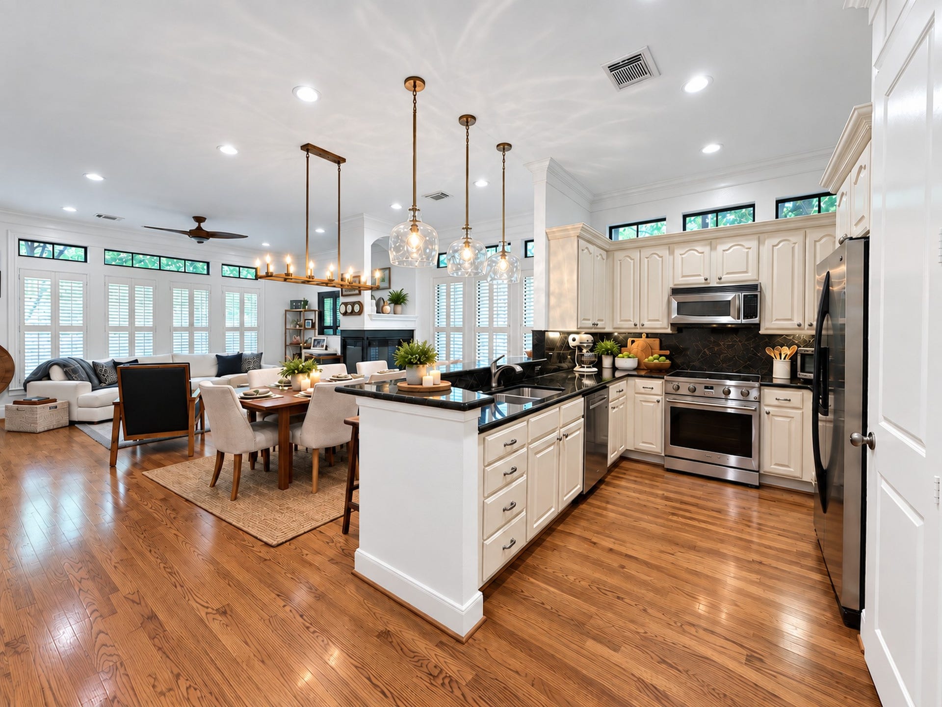 54 Riva Row, The Woodlands, TX 77380 View of the living & dining areas from the kitchen.