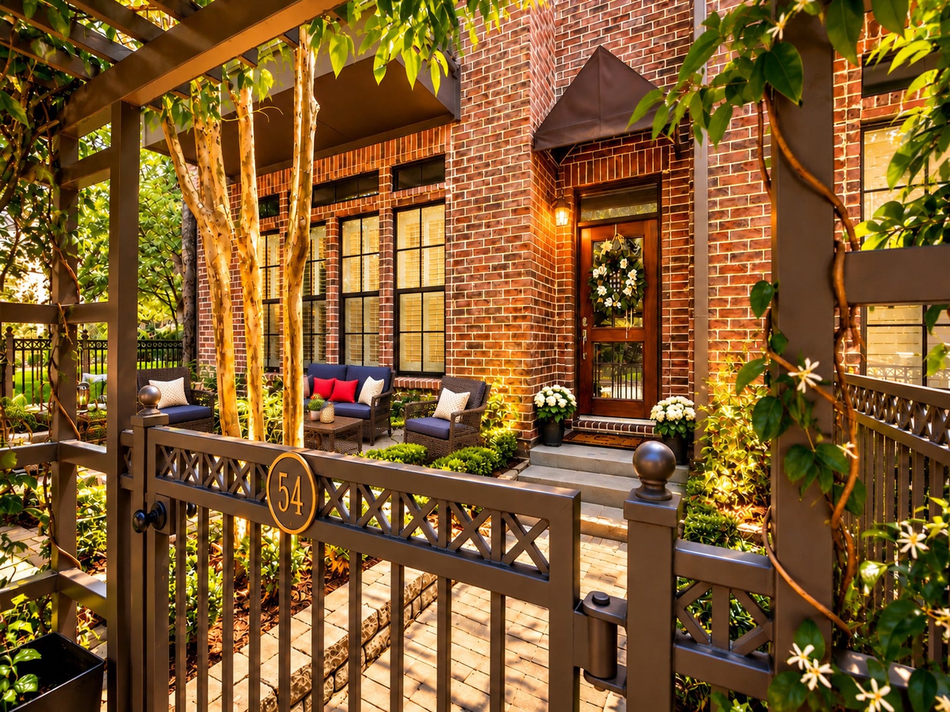 54 Riva Row, The Woodlands, TX 77380 After a day of strolling or a water activity on Lake Woodlands, relax in this beautiful, fully fenced front & side yard.