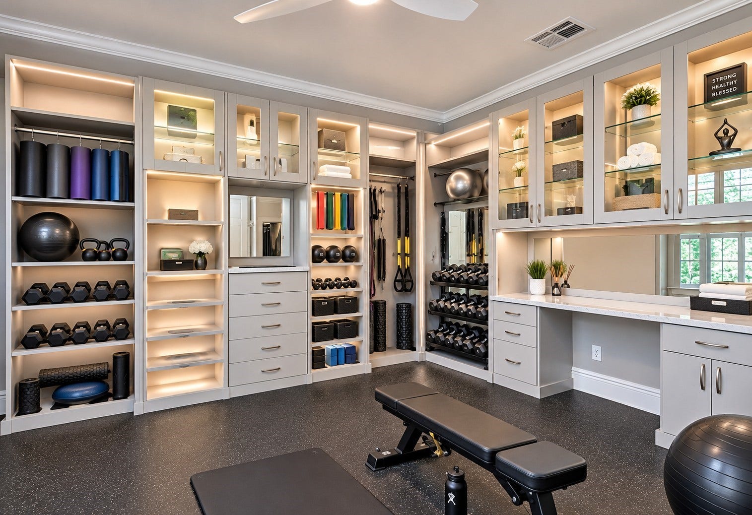 AI generated- Bedroom virtually staged as a home gym.