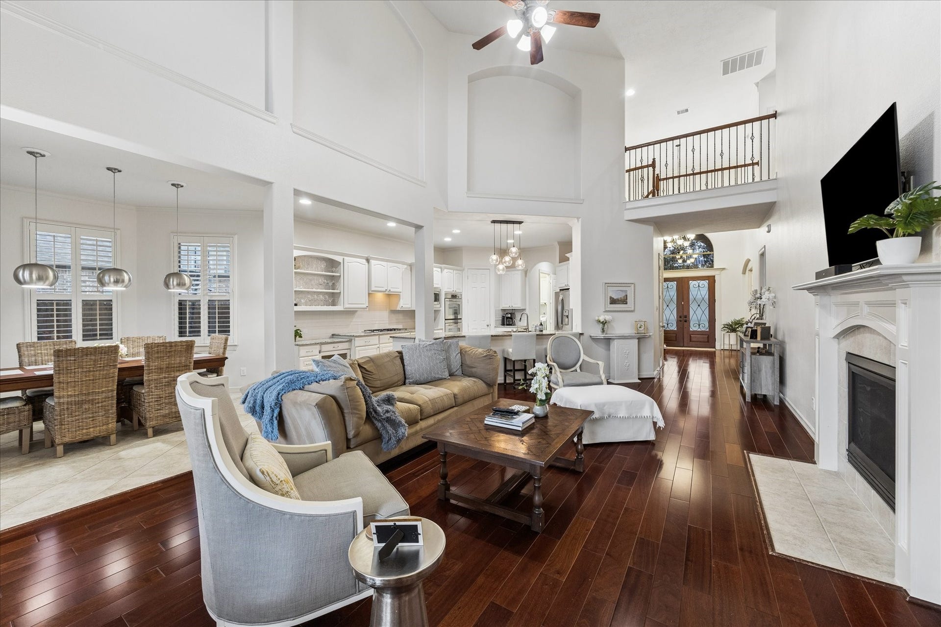 Gleaming hardwoods elevate the interiors.