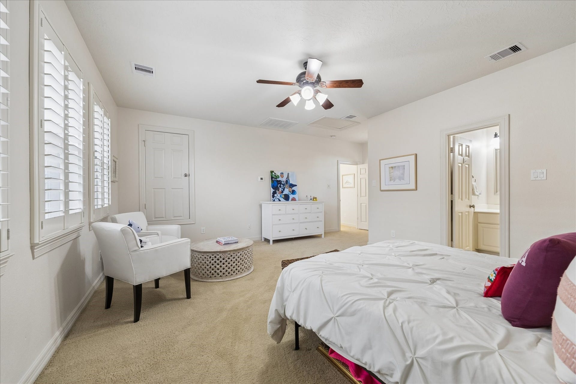 This fifth bedroom over the garage has it's own stair and bath!  Perfect for a teen wanting some privacy or a guest suite!