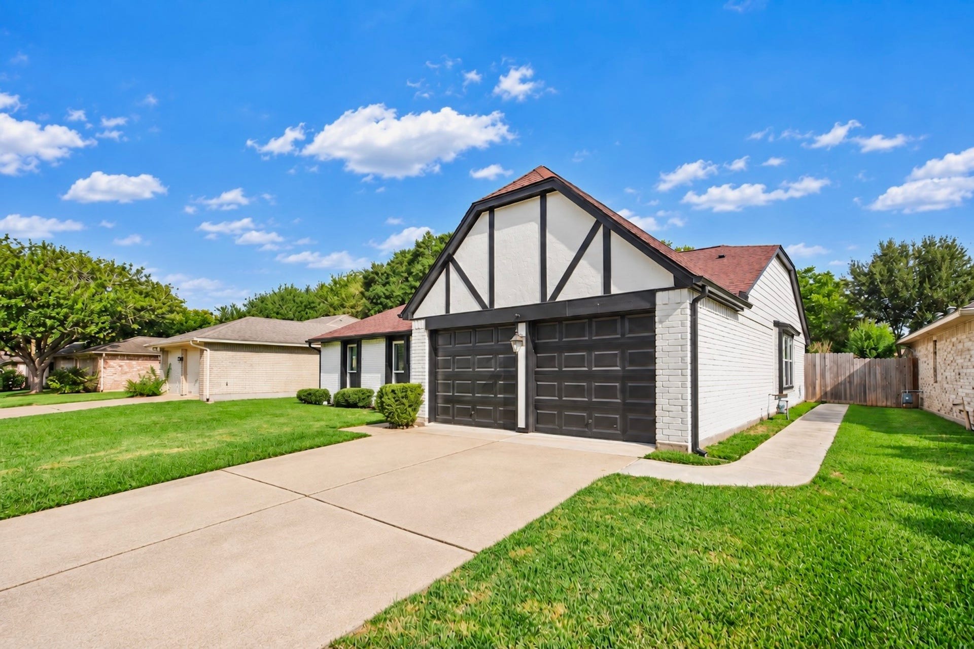 2419 Broken Elm Drive, Richmond, TX 77406 Welcome to 2419 Broken Elm! This single-story 4-bedroom home pairs fresh black-and-white curb appeal with a long list of meaningful updates inside and out. Digitally enhanced.