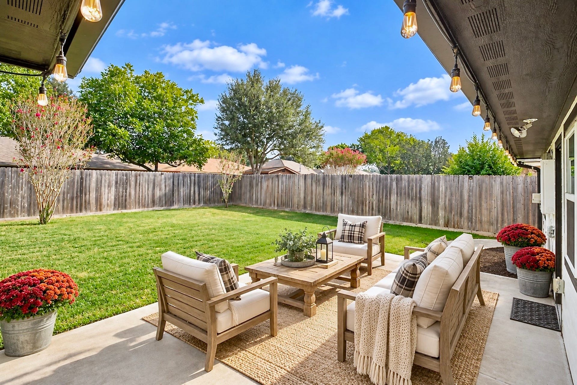2419 Broken Elm Drive, Richmond, TX 77406 Virtually staged to show the possibilities, the extended patio creates a true outdoor living zone overlooking the large, fully fenced backyard.