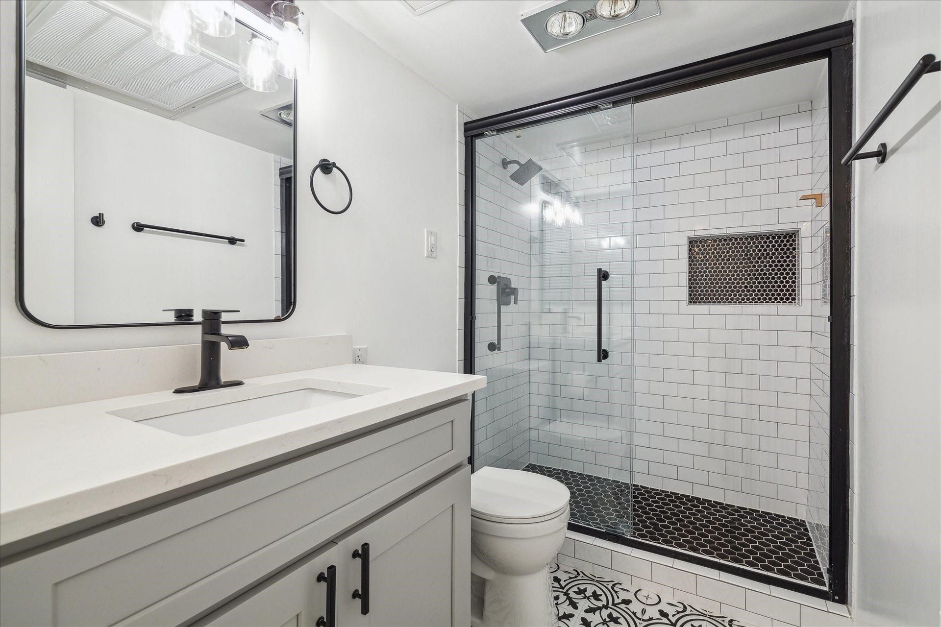 7821 Rue Saint Cyr Street, #55, Houston, TX 77074 Fully remodeled bathroom with oversized walk-in shower.