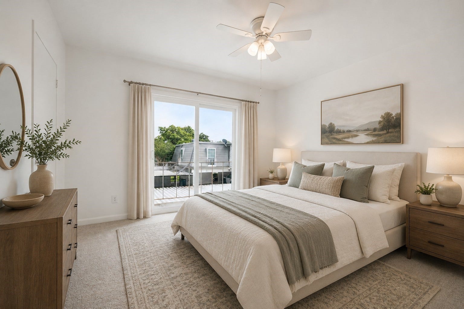 7821 Rue Saint Cyr Street, #55, Houston, TX 77074 Virtually staged primary suite showcasing the room's spacious layout.