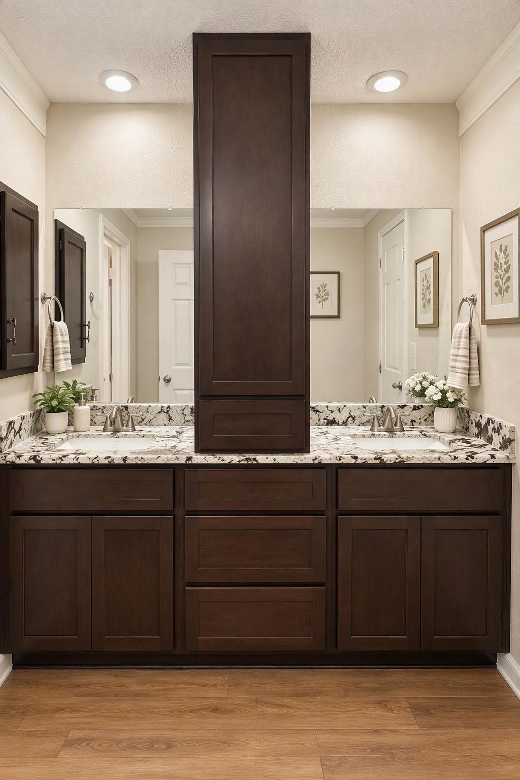 6631 Inwood West Drive, Houston, TX 77088 Dual vanity sinks with abundant storage and granite counters creates an ease of readiness for your morning routines.