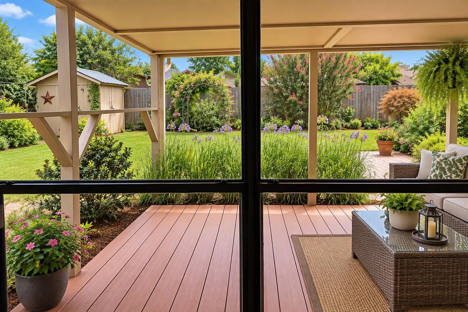 6631 Inwood West Drive, Houston, TX 77088 Imagine this view of the back gardens from your dining/sitting area