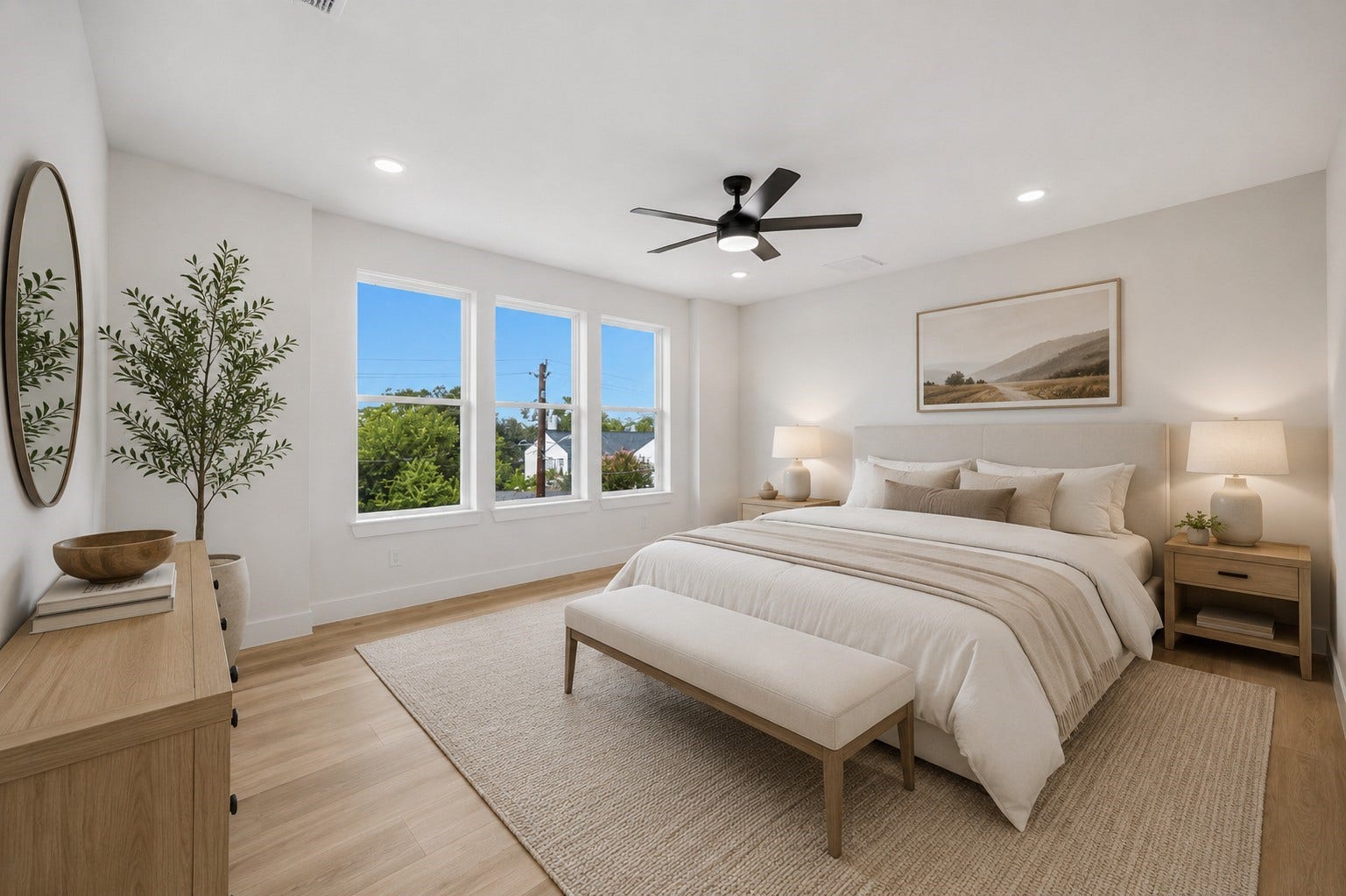 Virtually staged primary bedroom