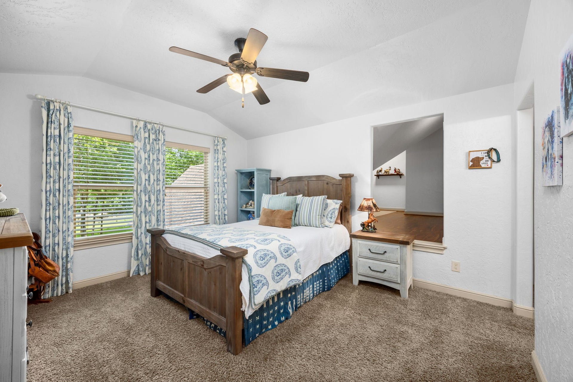 2734 Forest View, Richmond, TX 77406 LARGE upstairs secondary bedrooms, two with a Jack and Jill bath and one with it's own full bath. There is a room through the back opening that would be an excellent hide out or fun room for kid's adventures.