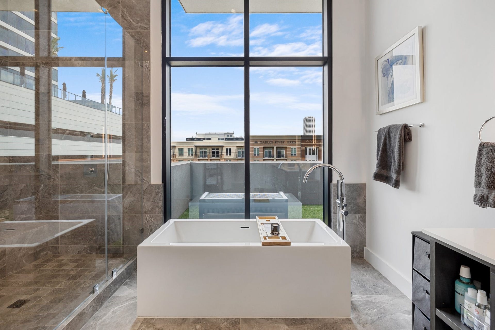 2710 Steel Street, #704, Houston, TX 77098 Large window with automatic shades overlooks primary balcony.