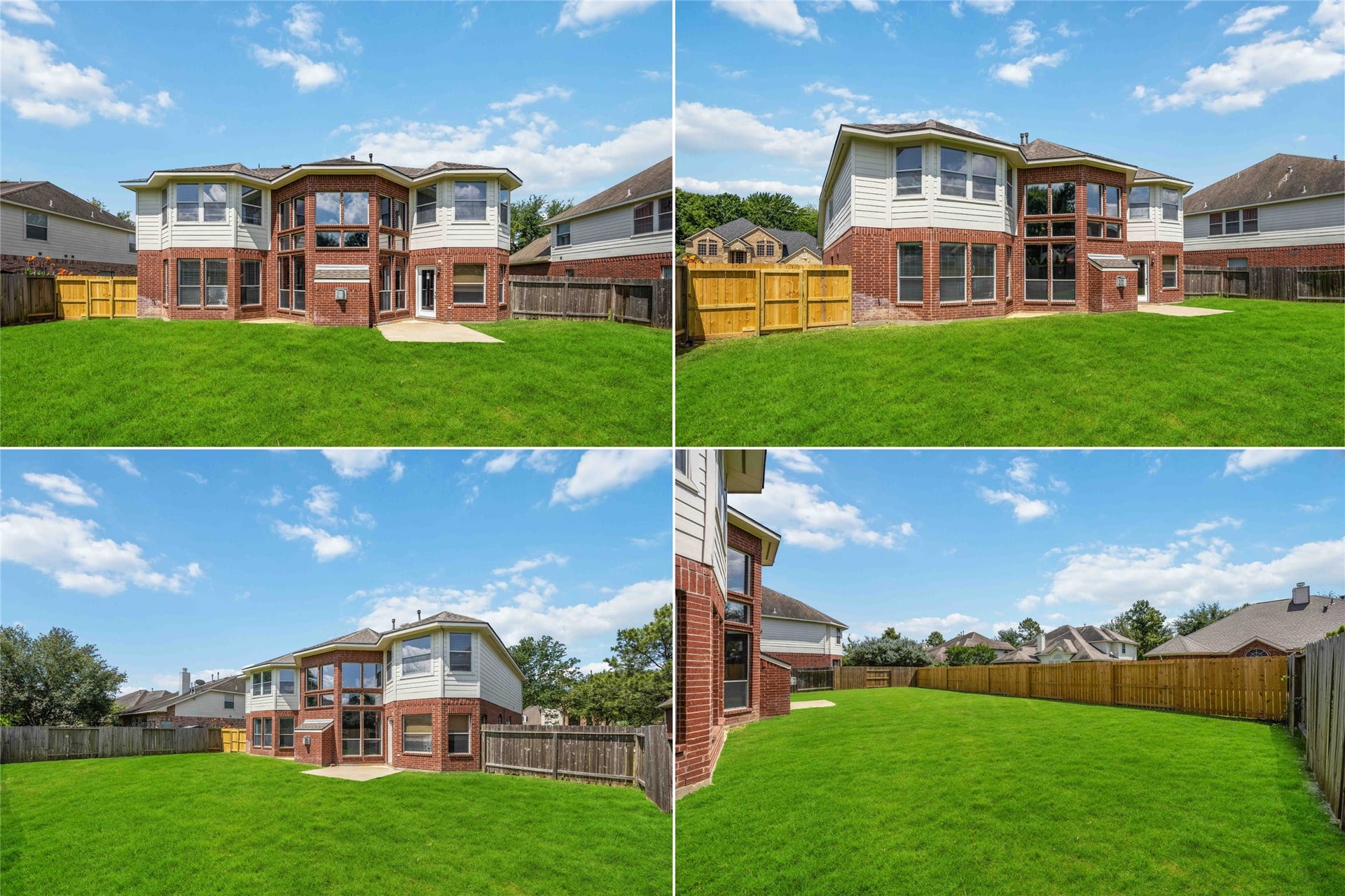 5727 Candlecreek Drive, Richmond, TX 77469 Four views showcase the generous backyard and open lawn from multiple angles, giving a great sense of the outdoor space available. Theres plenty of room to create your own setup for relaxing, entertaining, gardening or enjoying time outdoors.