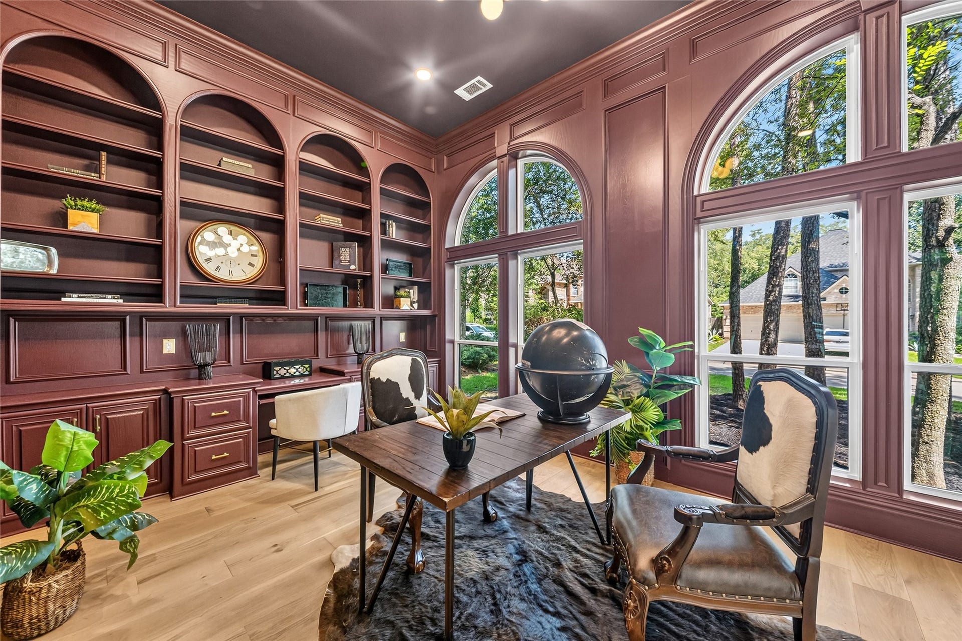 46 Pebble Cove Drive, The Woodlands, TX 77381 Your home office off the primary has an abundance of light, built ins and wonderful design