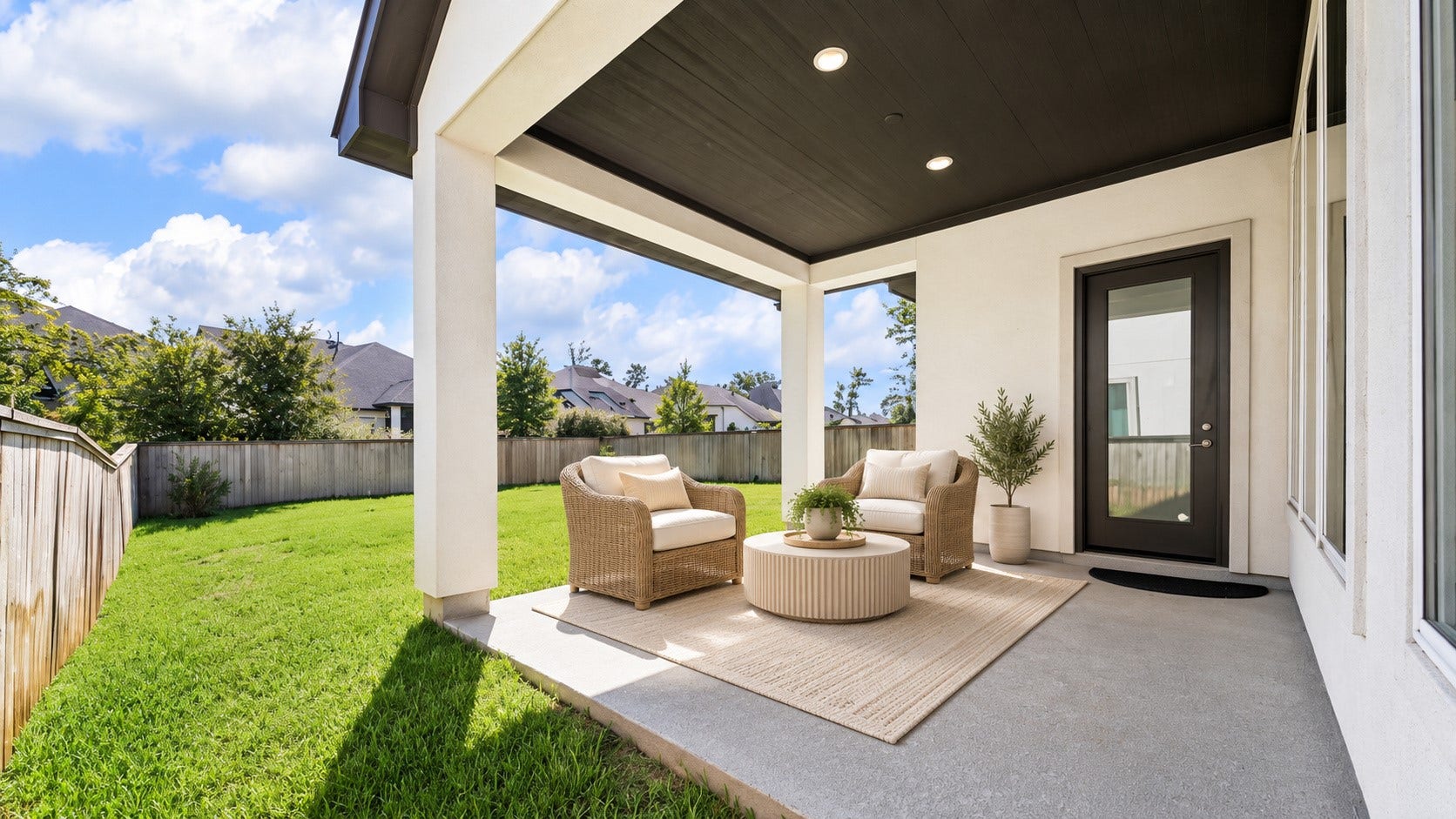 6 Clearview Terrace Place, Tomball, TX 77375 Covered patio overlooking the spacious backyard, perfect for outdoor seating and entertaining.