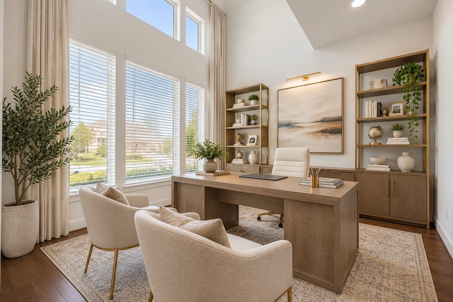 6 Clearview Terrace Place, Tomball, TX 77375 Bright home office with soaring ceilings, oversized windows, and abundant natural light.