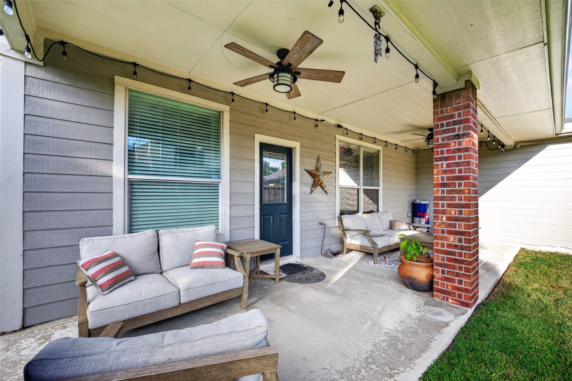 113 Erin Court, La Porte, TX 77571 Covered patio with brick columns your outdoor living room.