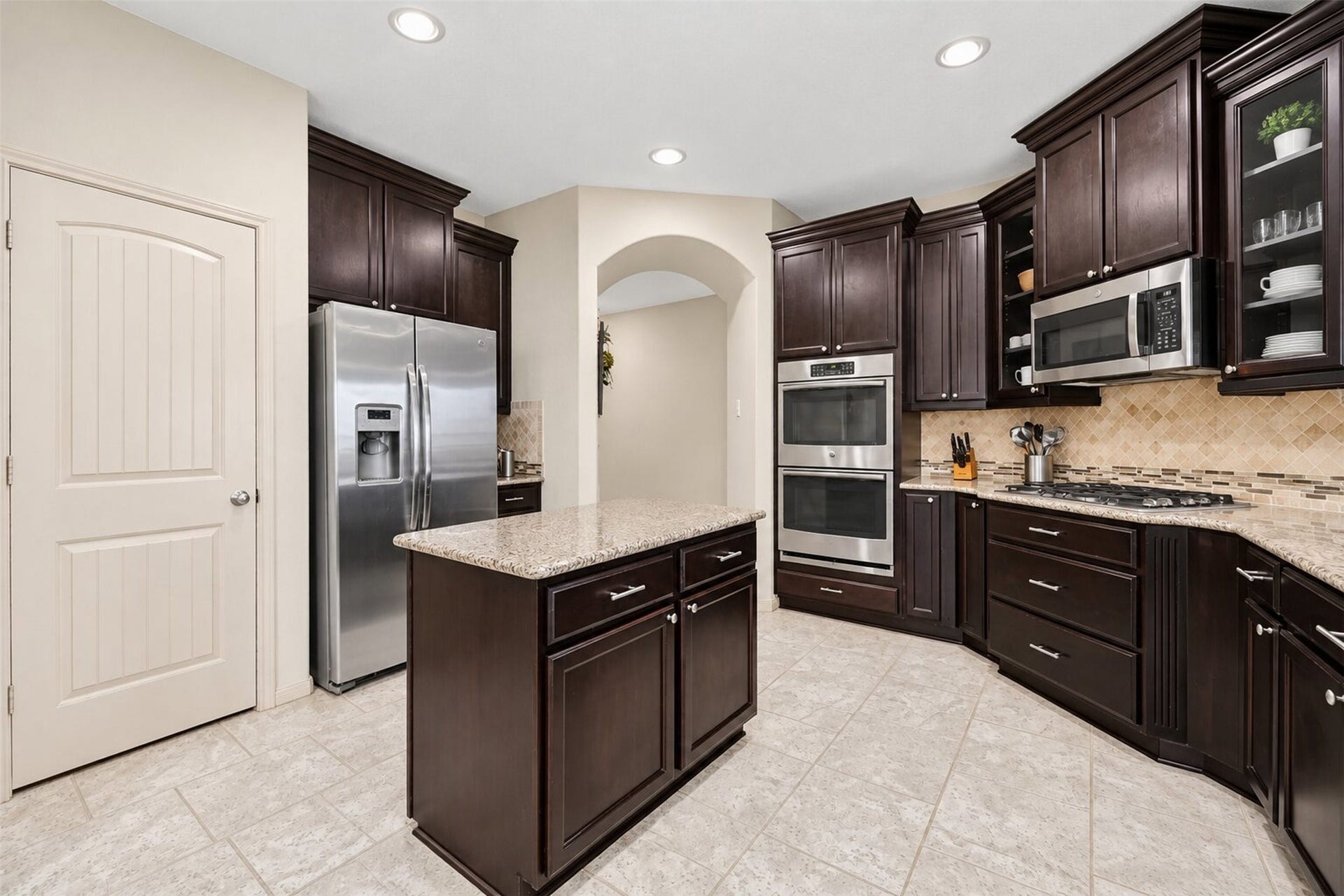Kitchen with double ovens.