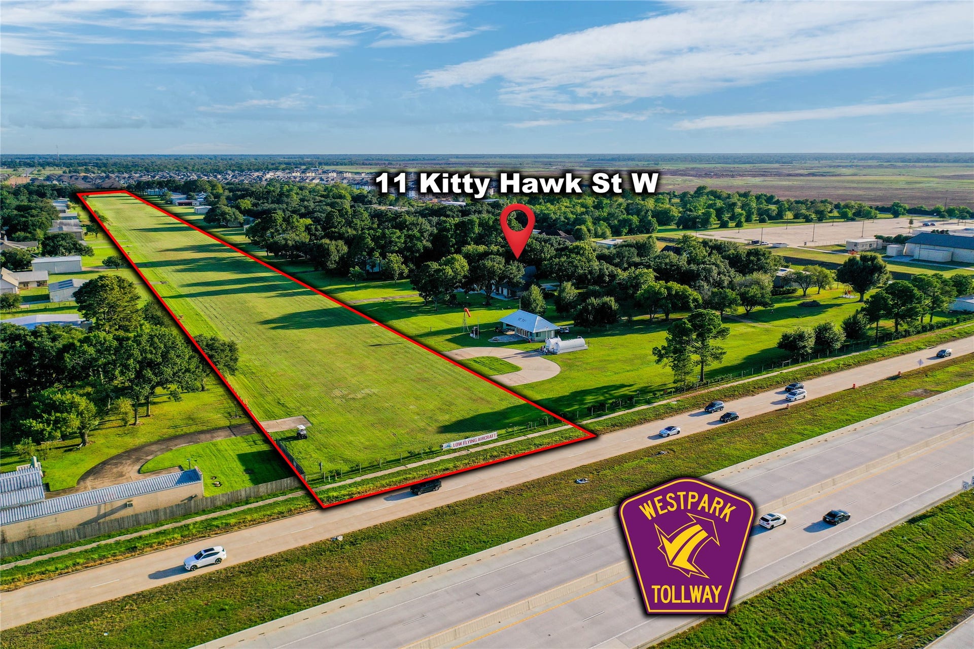 11 W Kitty Hawk ST, Richmond, TX 77406 Aerial perspective identifies 11 Kitty Hawk St W within the distinctive Cove Trails aviation community.