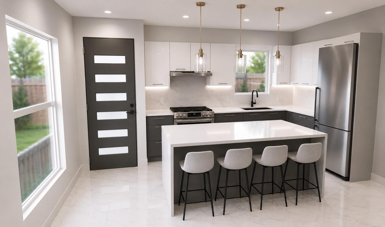 Please note that his picture is a rendering and may not reflect identical to the finished product. Color and fixtures may also vary.