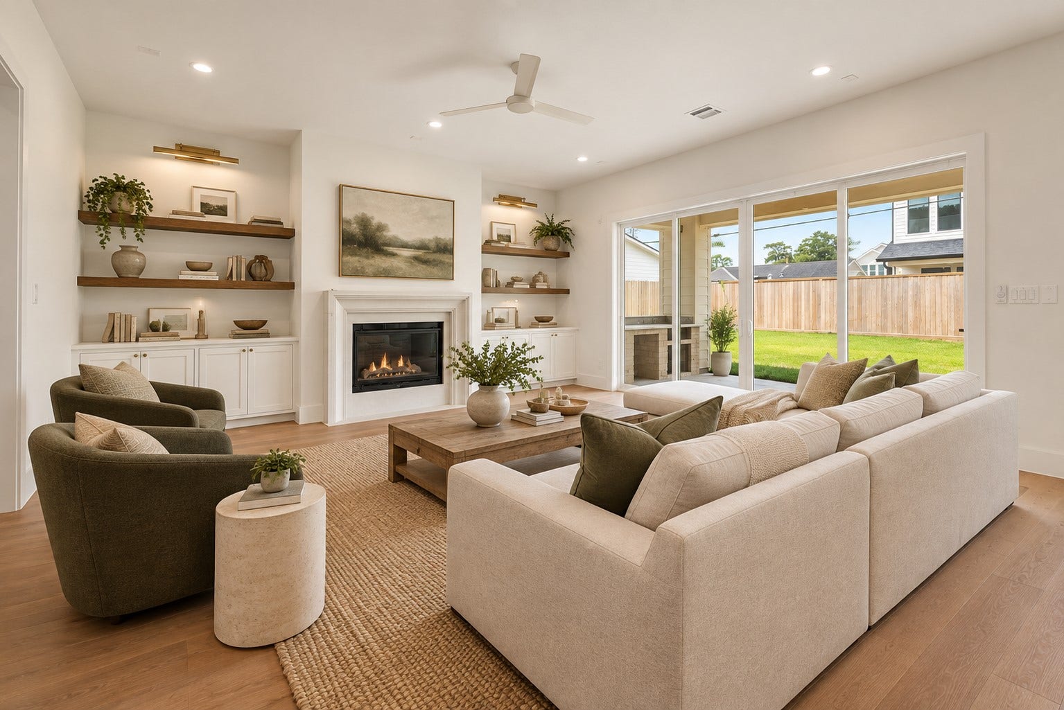 1726 Saxon Drive, Houston, TX 77018 Inside, sunlight pours through expansive windows, illuminating refined architectural details.