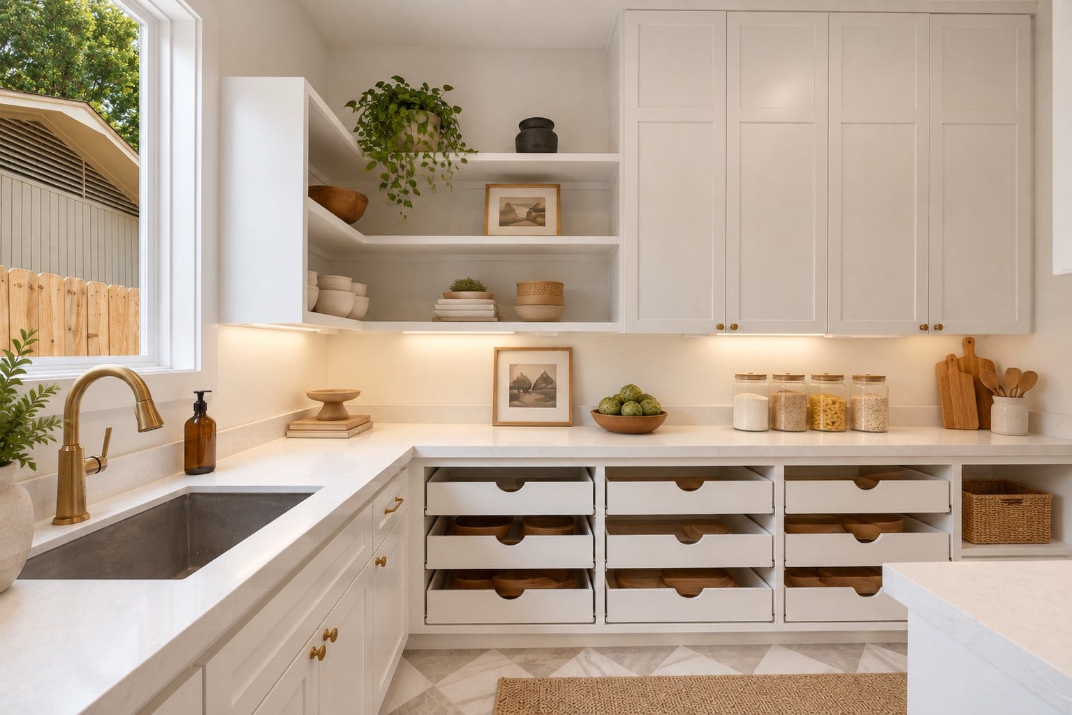 1726 Saxon Drive, Houston, TX 77018 Ideally located and perfectly sized, this scullery/prep kitchen combines thoughtful pantry space with a second sink.